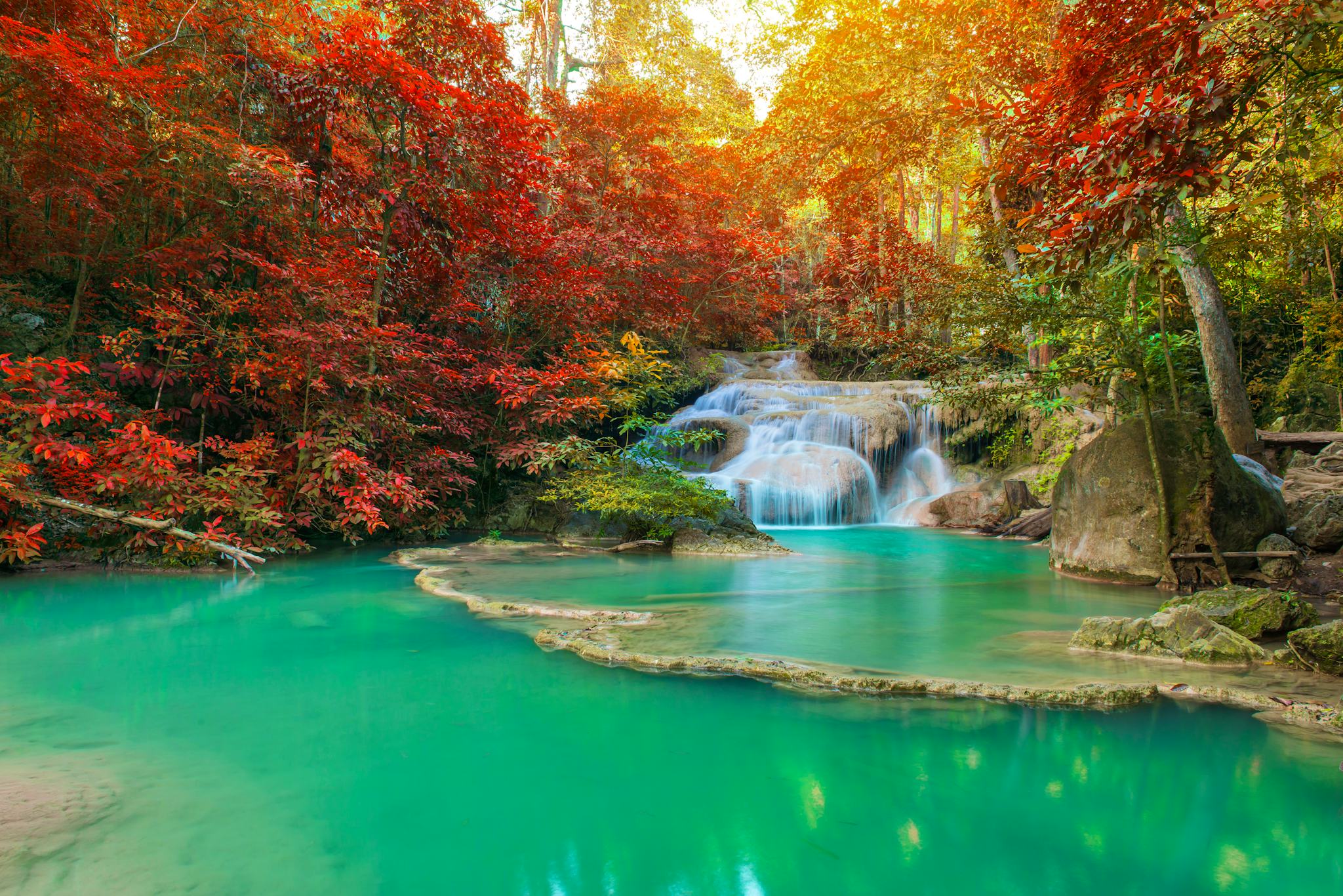 Bangkok to Erawan Falls and Damnoen Saduak: Private day trip